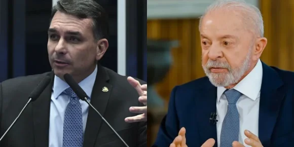 O senador Flávio Bolsonaro (PL-RJ) e o presidente Luiz Inácio Lula da Silva (PT)  • Carlos Moura/Agência Senado/Ricardo Stuckert
